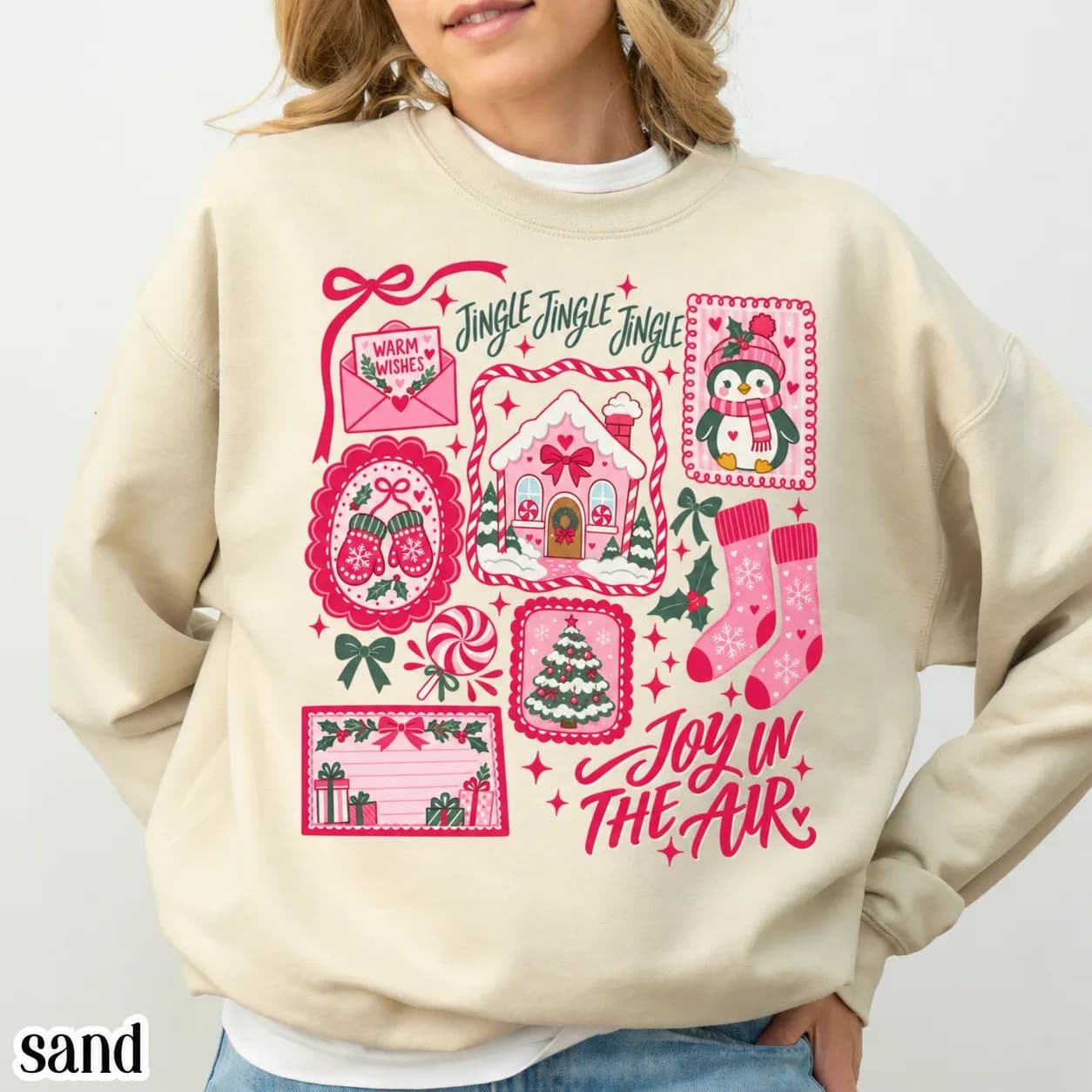 Pink Christmas Sweatshirt Tis The Season Xmas Sweater Cute Girly Holiday Womens Pullover Candy Cane Bow Santa Tee Winter Crewneck