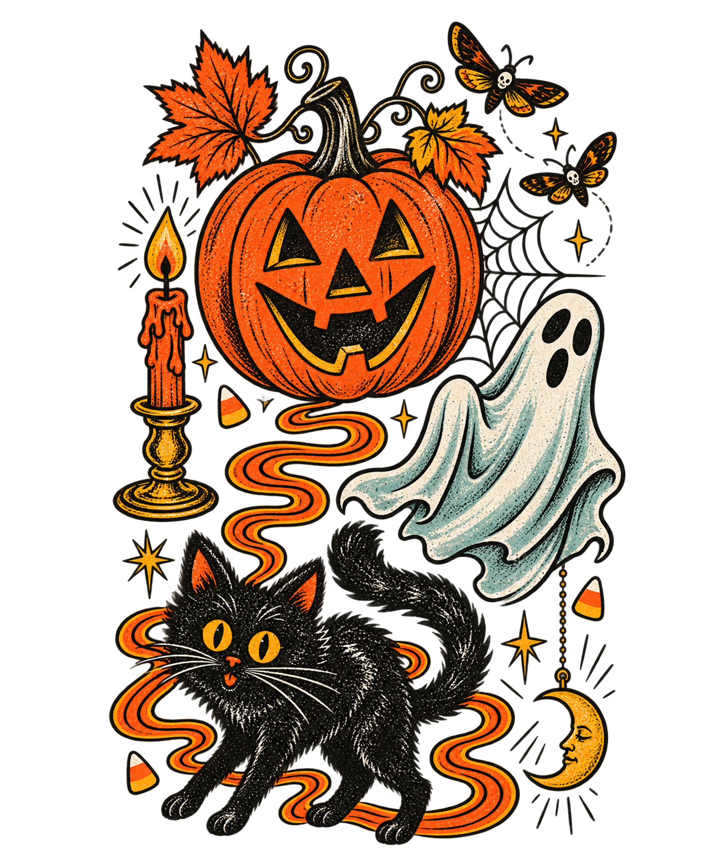 Vintage Halloween Sweatshirt, Gildan 18000 Spooky Halloween Crewneck, Retro Black Cat Ghost Sweater, Pumpkin Halloween Shirt, Spooky Gift