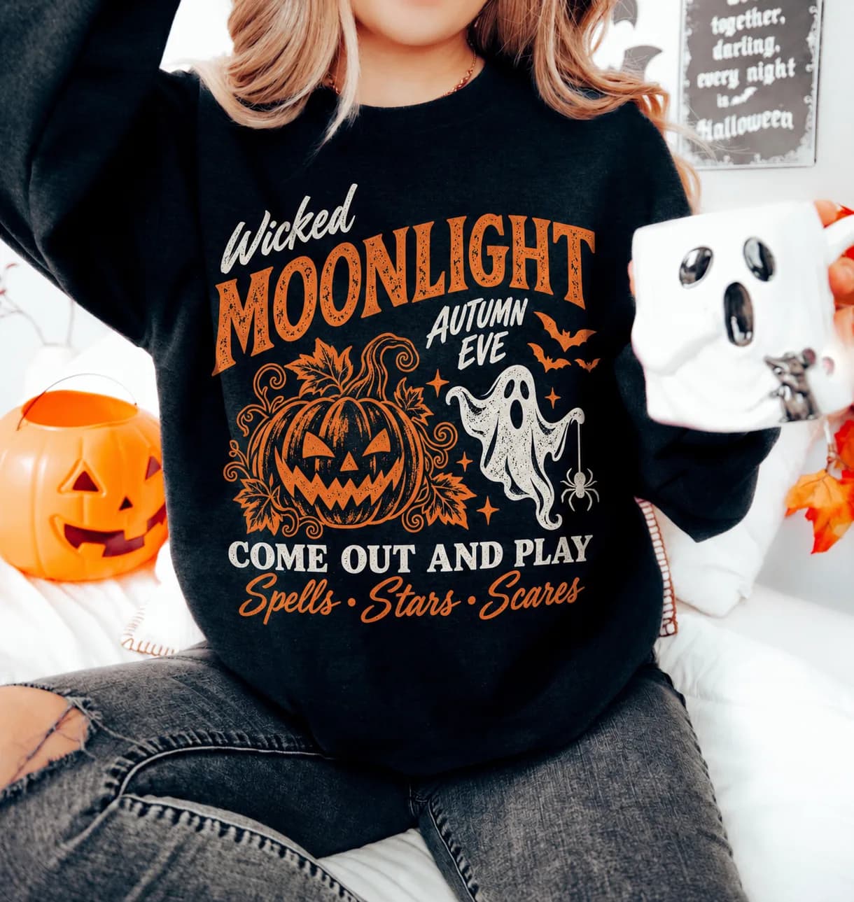 Happy Halloween Vintage Graphic Sweatshirt, Retro Spooky Season Sweater