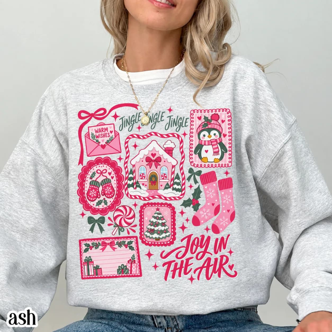 Pink Christmas Sweatshirt Tis The Season Xmas Sweater Cute Girly Holiday Womens Pullover Candy Cane Bow Santa Tee Winter Crewneck