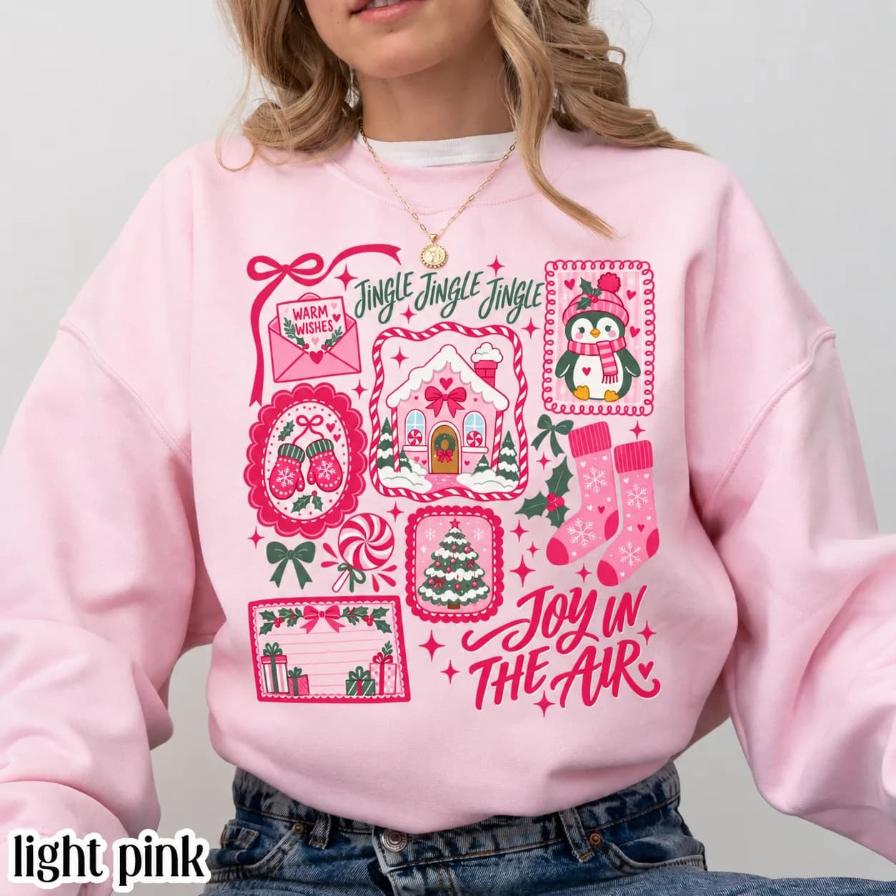 Pink Christmas Sweatshirt Tis The Season Xmas Sweater Cute Girly Holiday Womens Pullover Candy Cane Bow Santa Tee Winter Crewneck