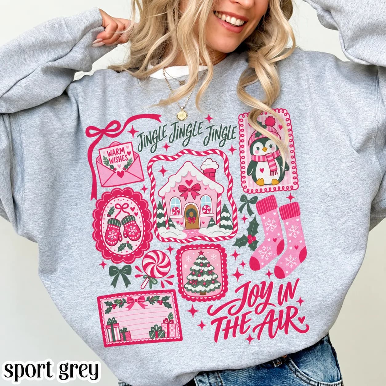 Pink Christmas Sweatshirt Tis The Season Xmas Sweater Cute Girly Holiday Womens Pullover Candy Cane Bow Santa Tee Winter Crewneck