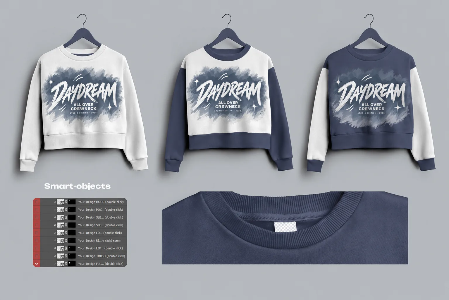 Smart Fashion Crop Top Sweatshirt Mockup PSD Womens Sweatshirt Mockup AOP Editable Color