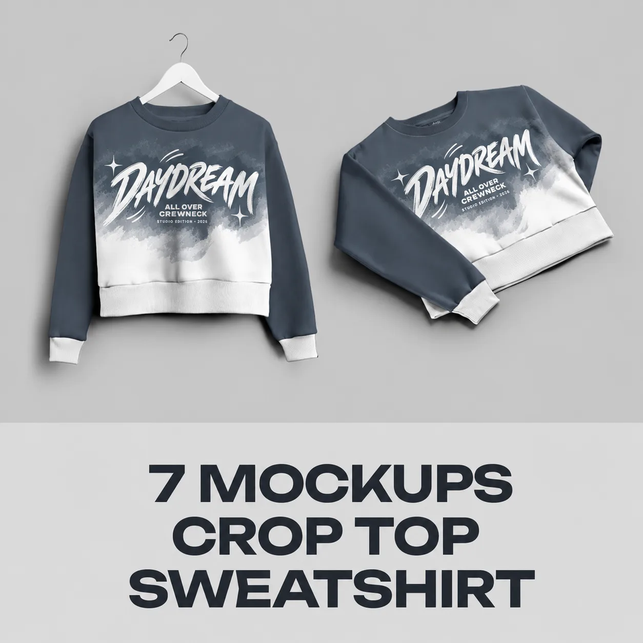 Smart Fashion Crop Top Sweatshirt Mockup PSD Womens Sweatshirt Mockup AOP Editable Color