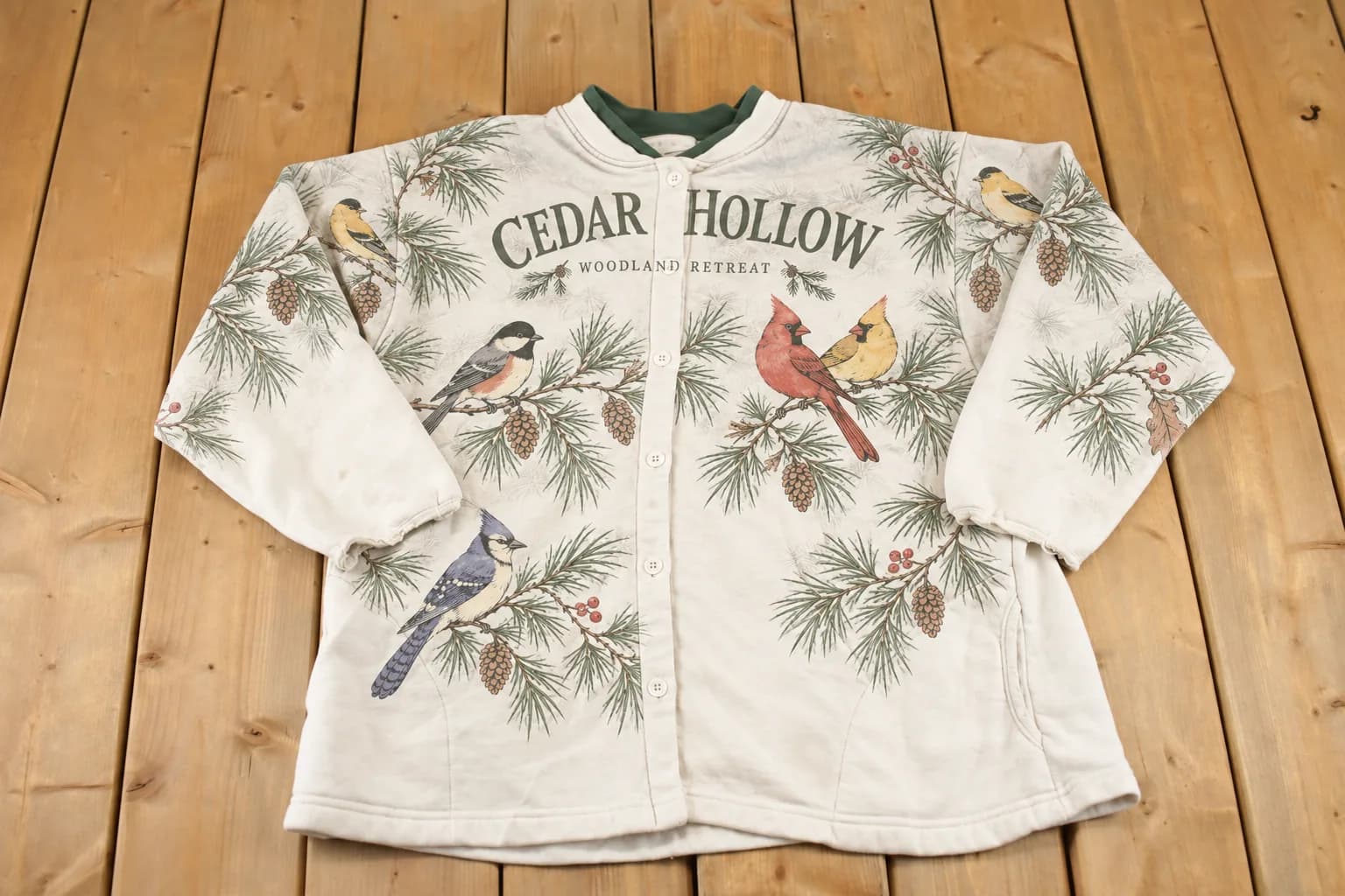 Vintage 1990s AOP Bird Brain Double Collar Souvenir Crewneck Sweatshirt Womens XL / 90s Crewneck / Travel Vacation Sweater / Streetwear