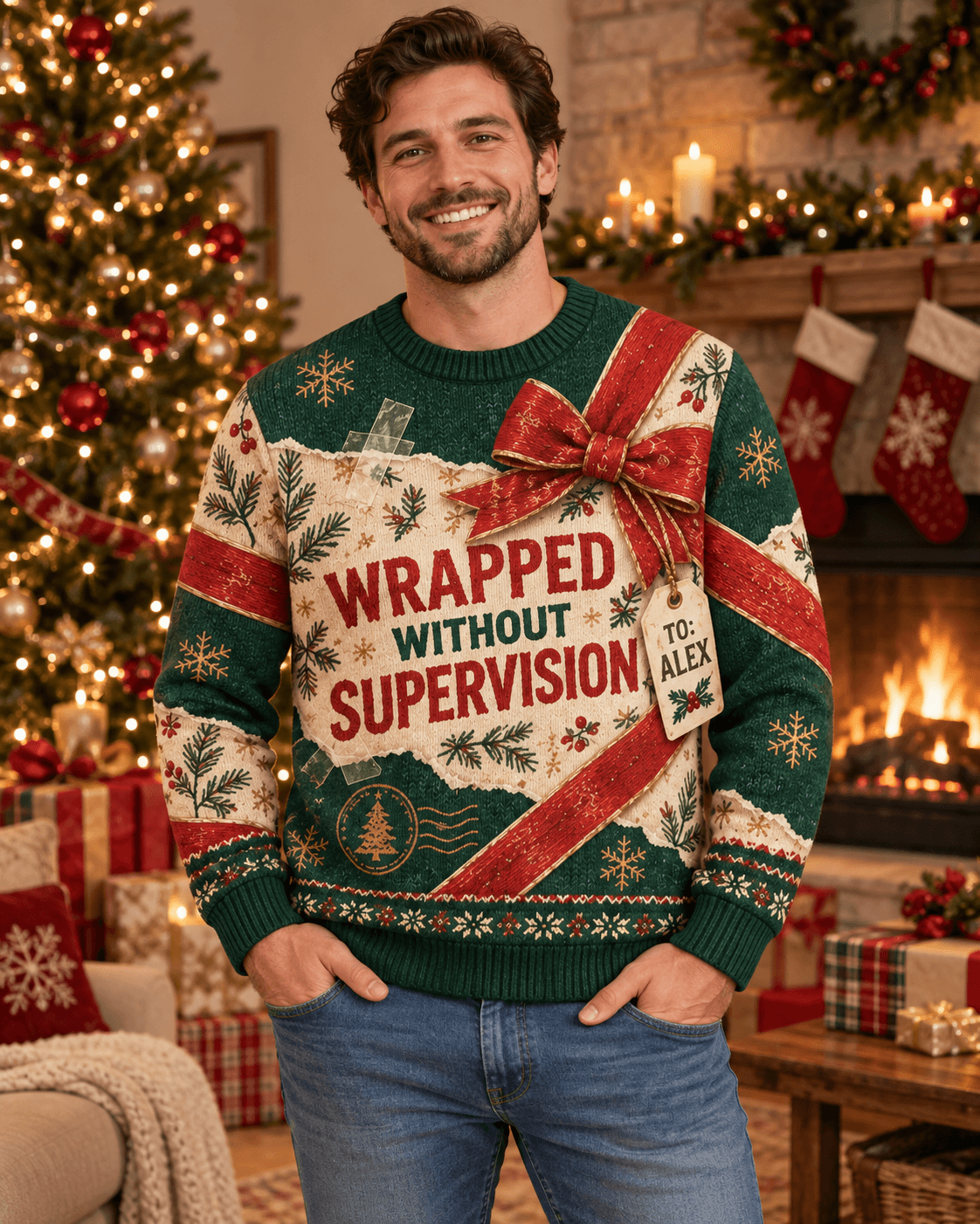 Funny Ugly Christmas Sweater – Personalized Wrapped Gift Sweater