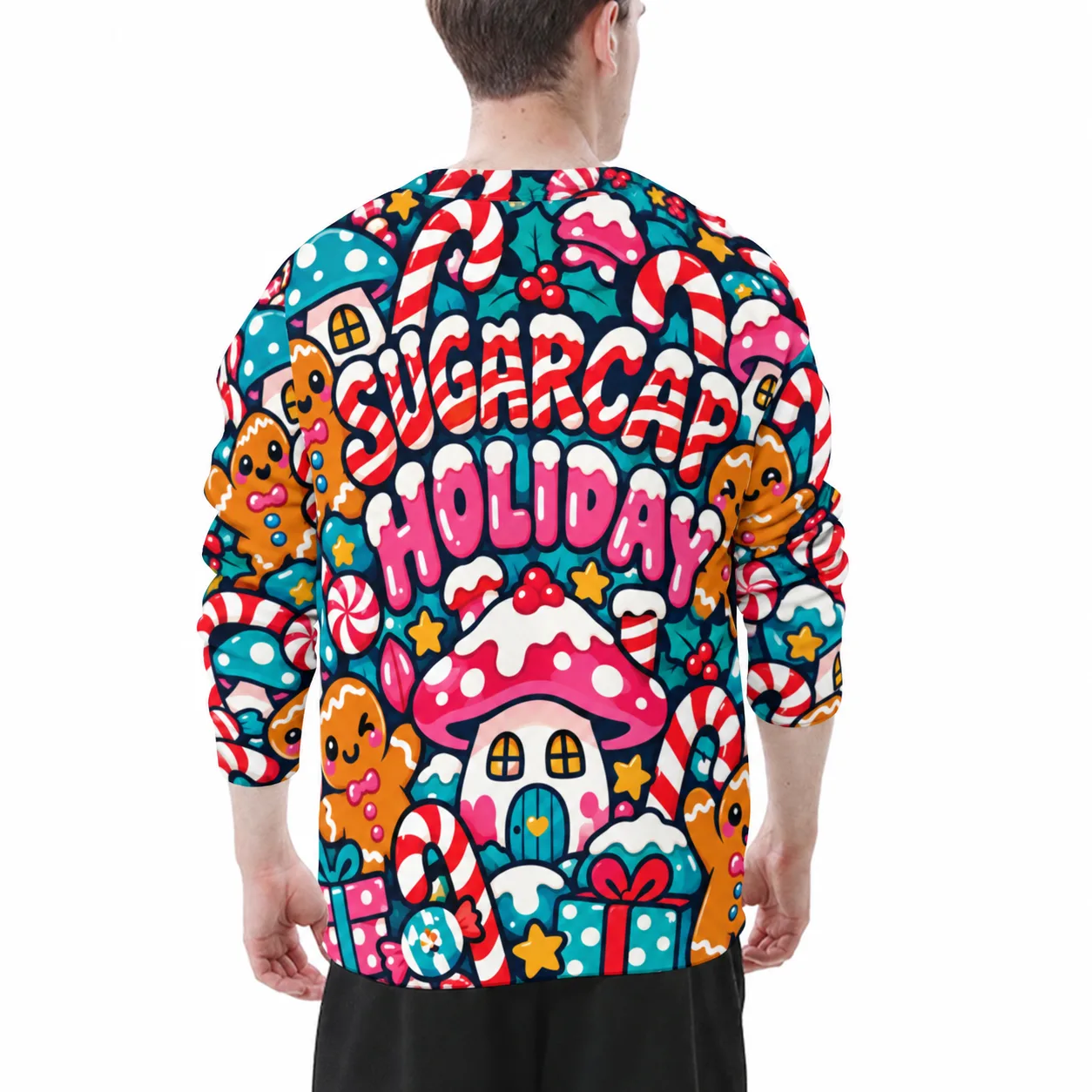 Kawaii Gingerbread Mushroom Sweatshirt, Doodle Holiday Crewneck