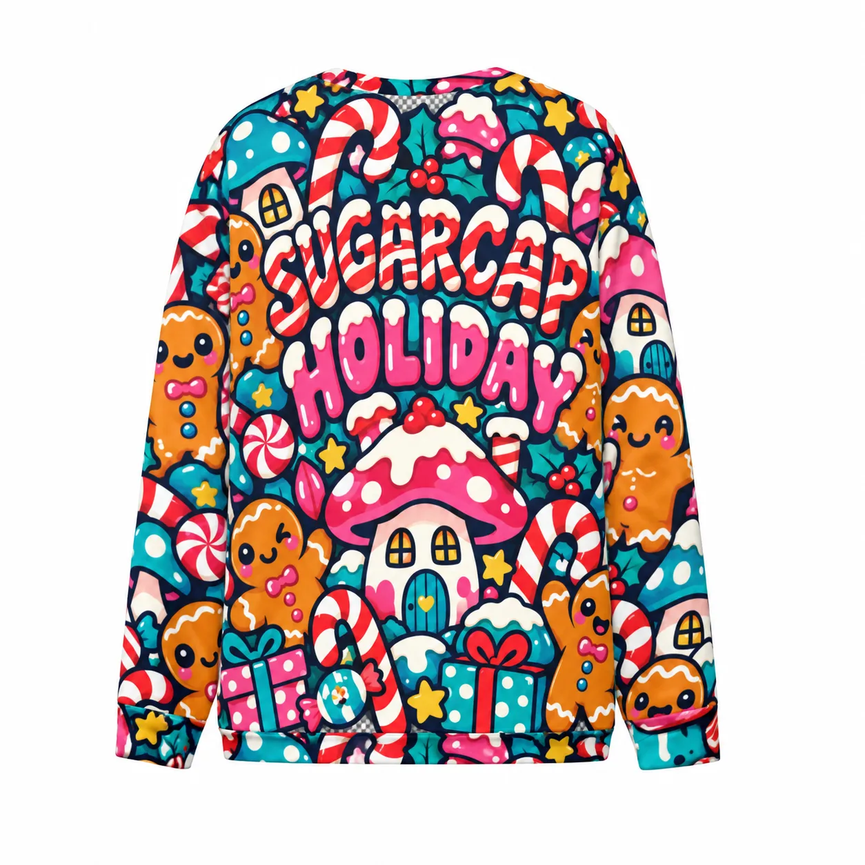 Kawaii Gingerbread Mushroom Sweatshirt, Doodle Holiday Crewneck