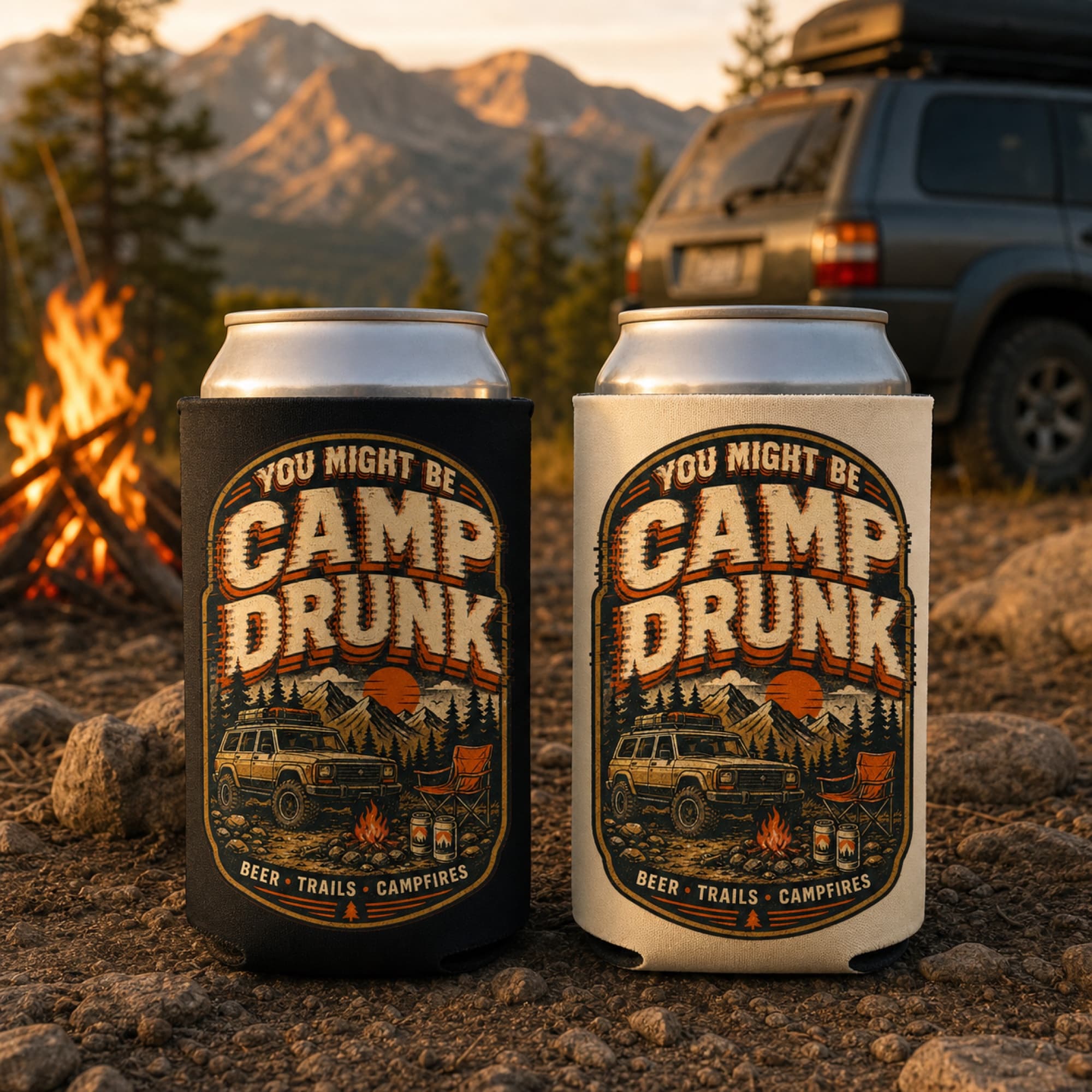 Camp Drunk funny 4x4 beer can cooler