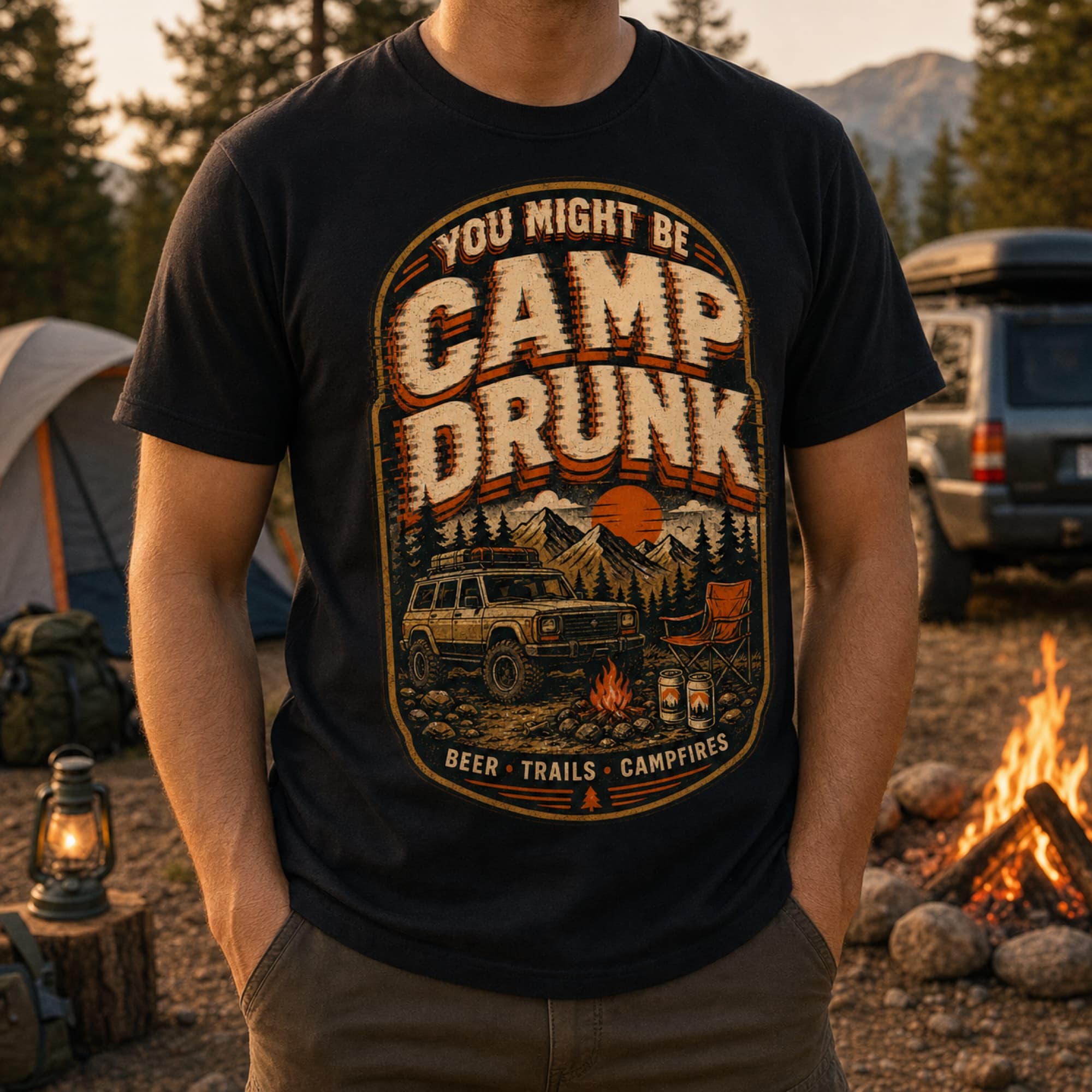 Funny 4x4 beer outdoor shirt at camp