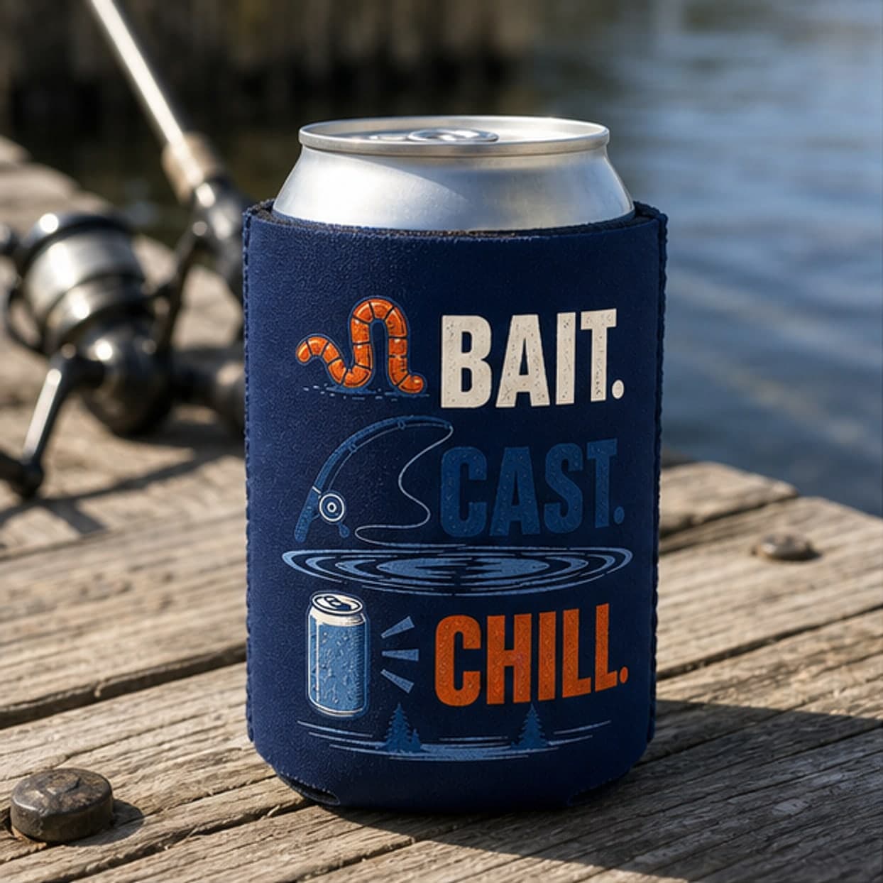 Bait Cast Chill can cooler on a fishing dock