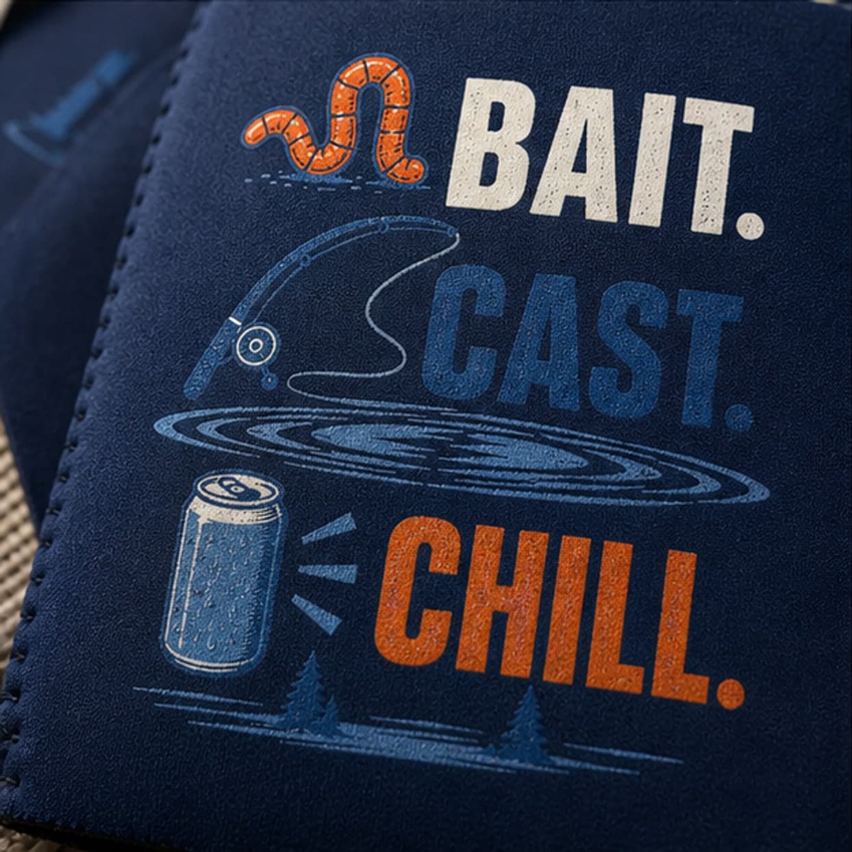 Close-up of Bait Cast Chill neoprene artwork