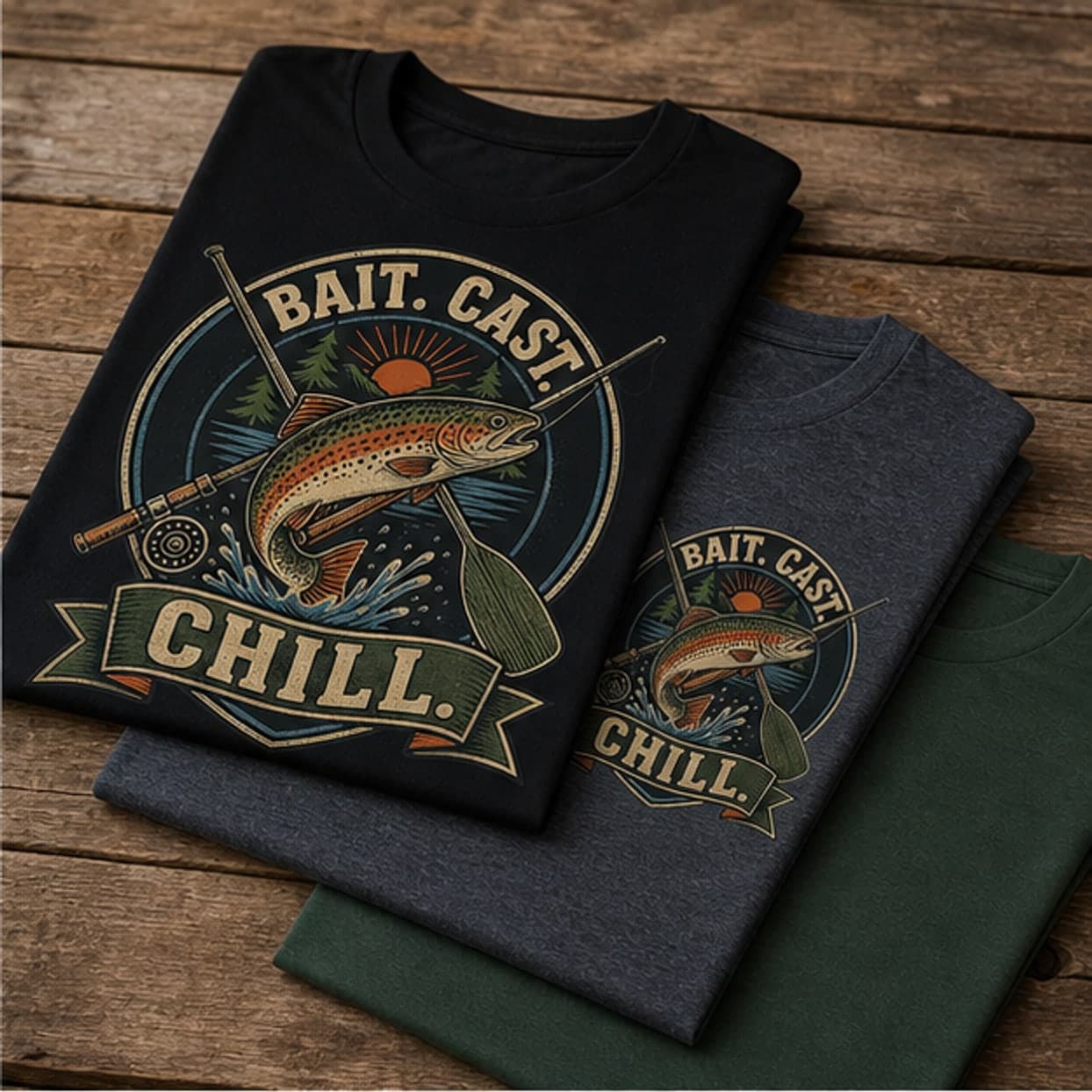 Black dark heather and forest green fishing shirt options