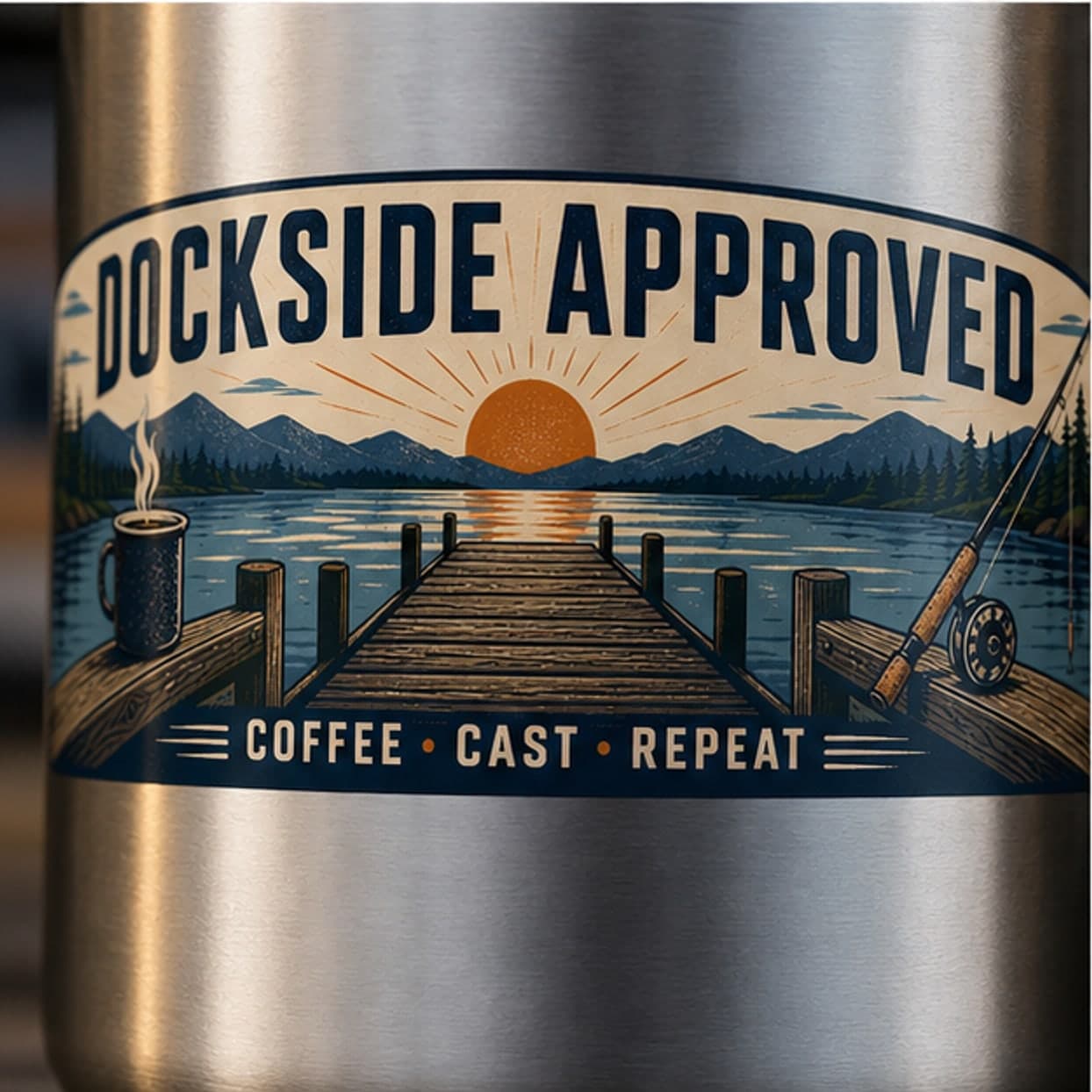 Close-up of original dock lake and fishing artwork