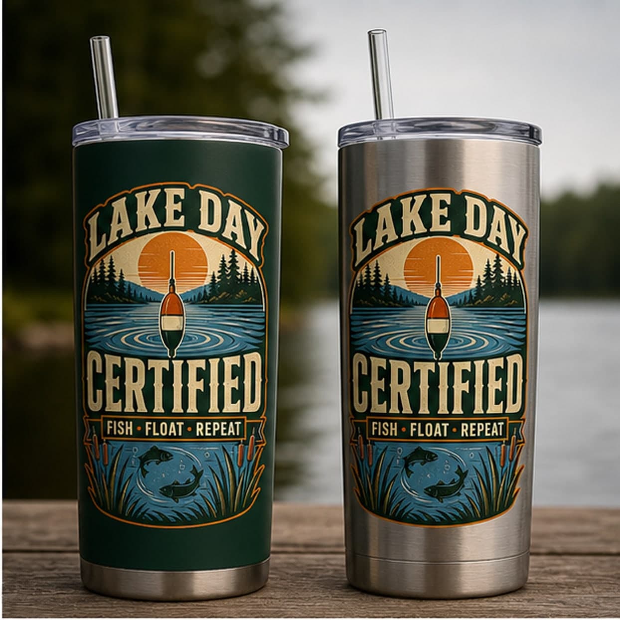 Forest green and stainless 20 oz lake tumblers