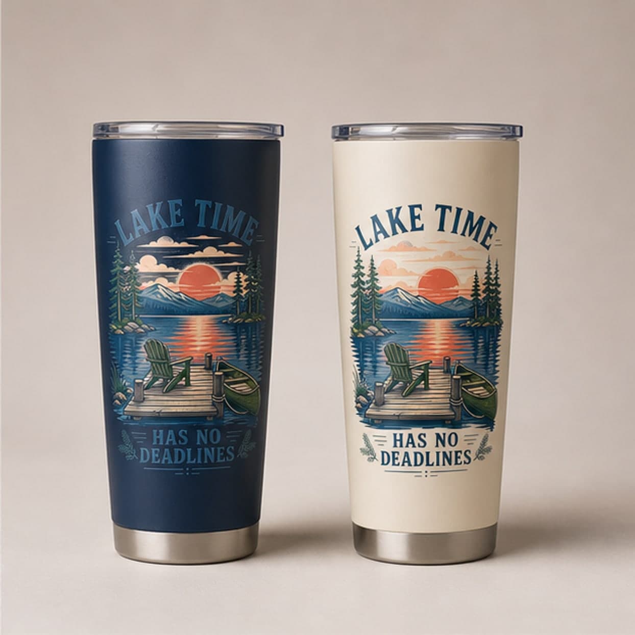 Lake life 20 oz tumblers in navy and cream