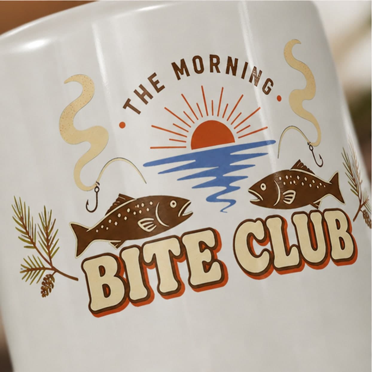 Close-up of original Morning Bite Club ceramic mug artwork