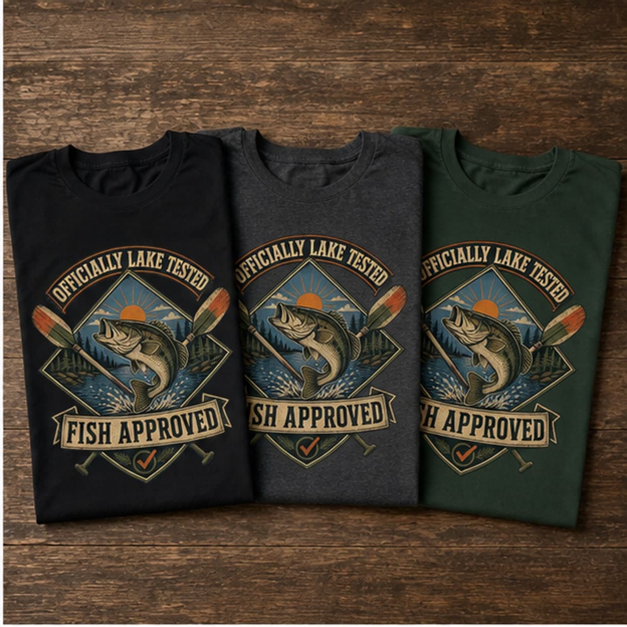 Black dark heather and forest green lake fishing shirts