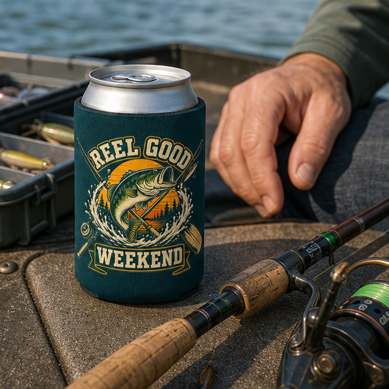 Fishing can cooler in use during a weekend boat trip