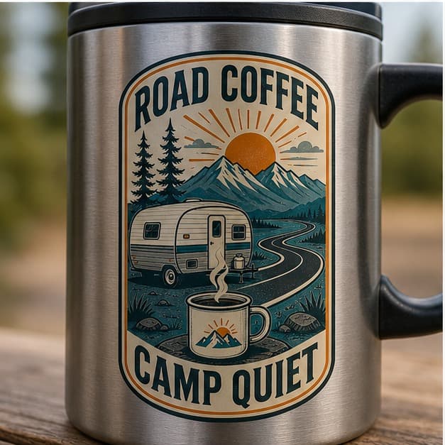 Close-up of original Road Coffee Camp Quiet artwork