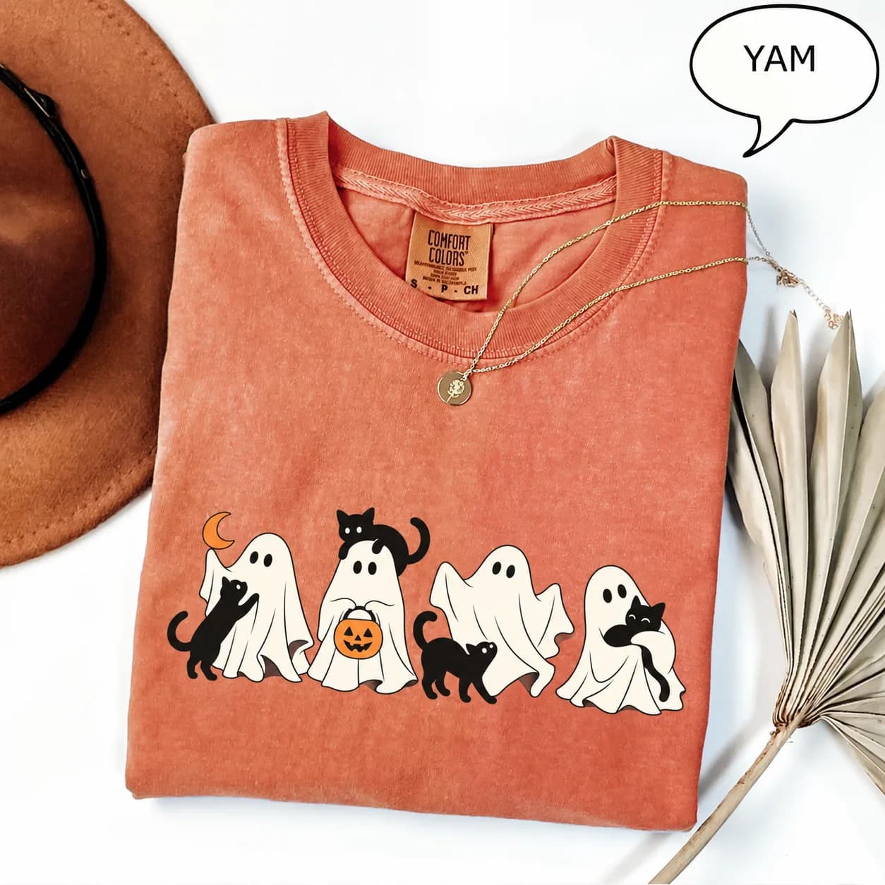 Comfort Colors® Ghost And Cat T-Shirt, Halloween Ghost Shirt, Halloween Cat Shirt, Cat Lower Halloween Gift, Spooky Season Cat Shirt