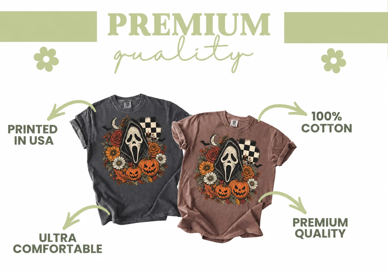 Comfort Colors® Ghostface Pumpkin Floral T-shirt, Retro Halloween Ghost Shirt, Halloween Pumpkin Tee Horror Shirt Spooky Season Graphic Tee