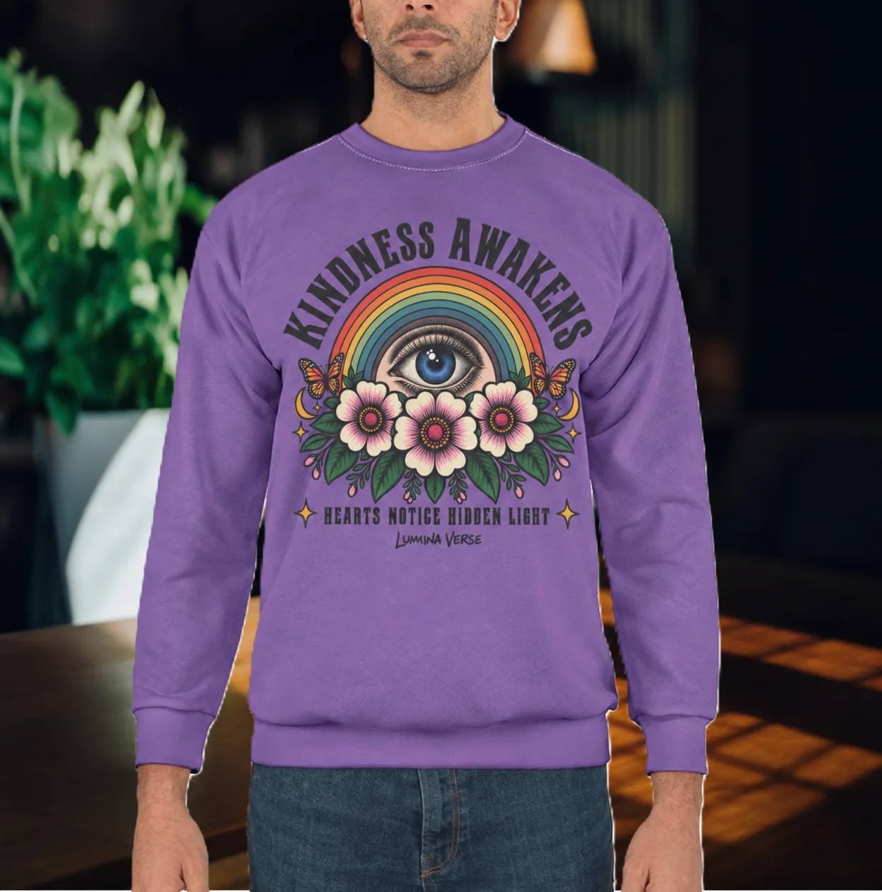 Eyes of Empathy Sweatshirt | Rainbow Eye Floral Graphic