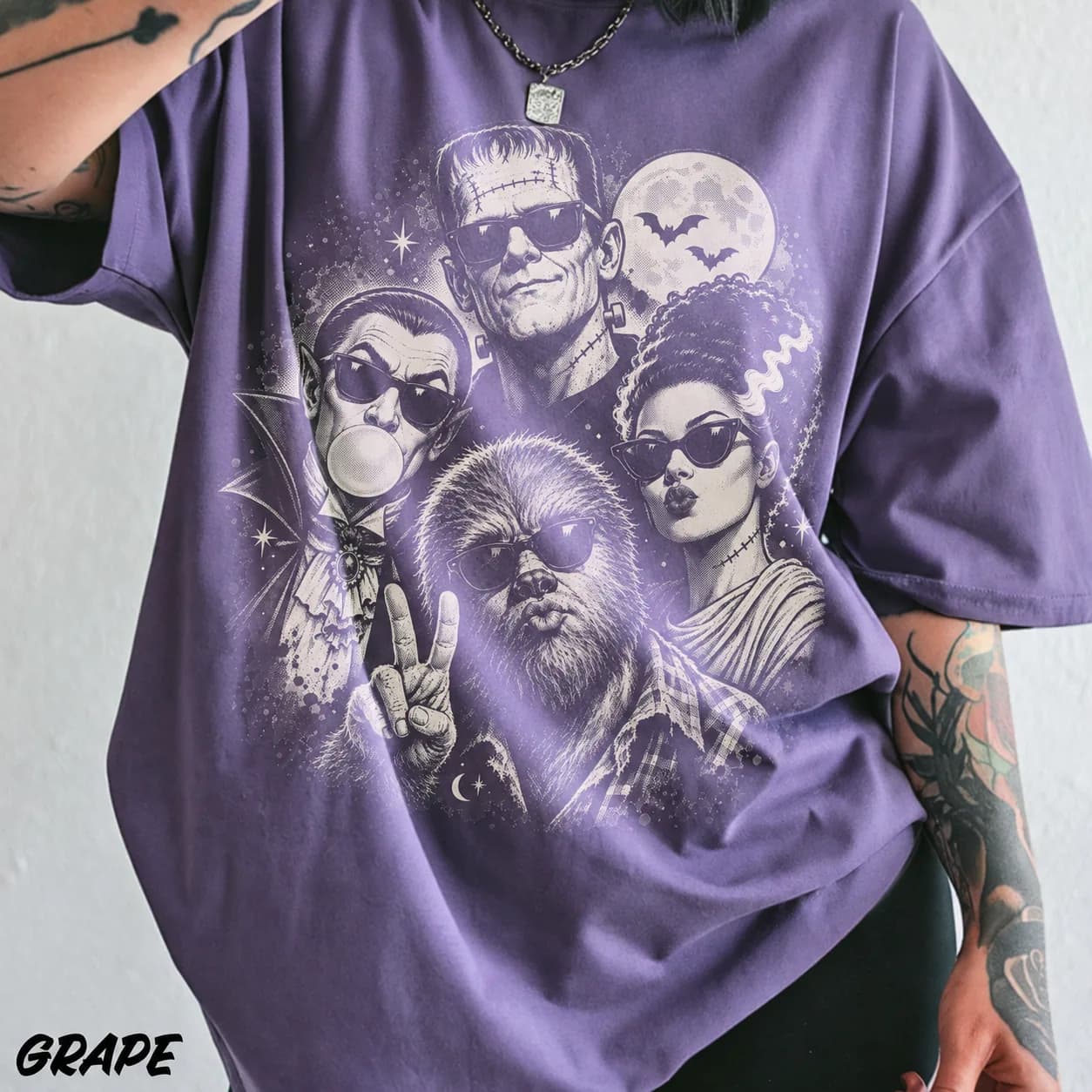 Retro Halloween Monster Selfie Comfort Colors Shirt, Frankenstein Werewolf Dracula Bubblegum, Funny Spooky Season Tee, Halftone Classic