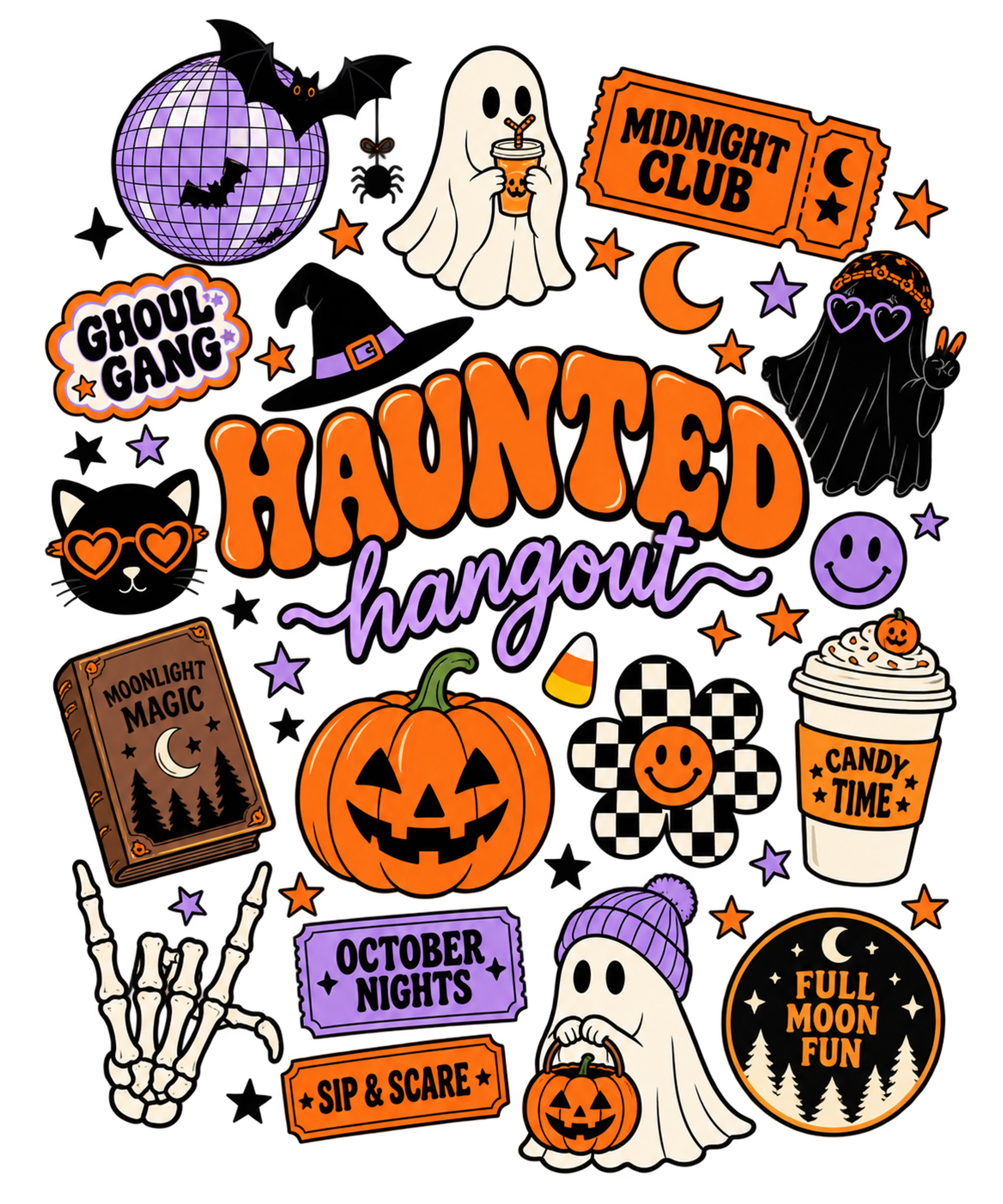 Spooky Vibes Halloween Shirt, Cute Halloween Sticker Tee, Retro Ghost Pumpkin Graphic T-Shirt, Halloween Party Gift